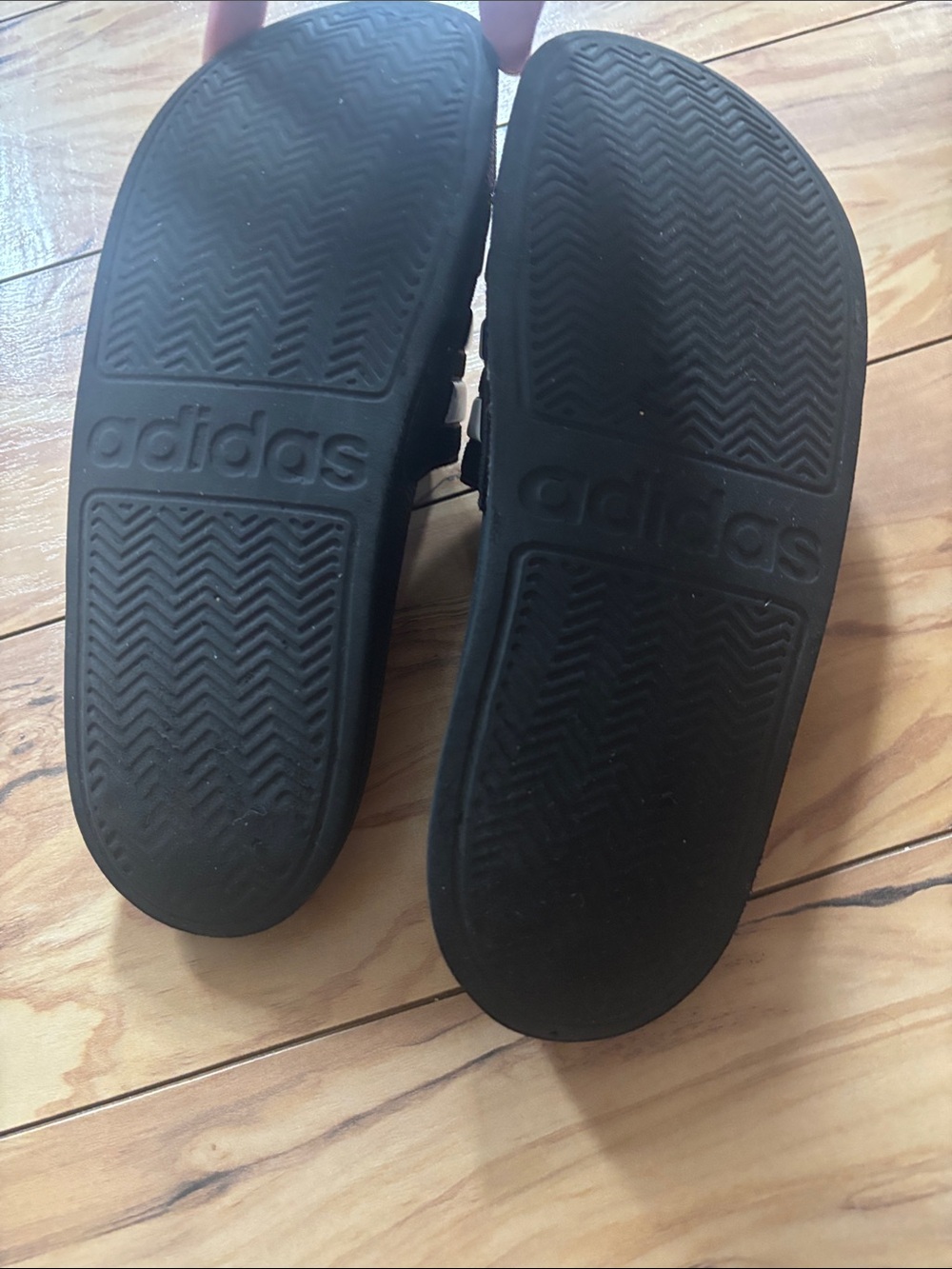 Adidas Black Slides with White Three-Stripes - Picture 7 of 8